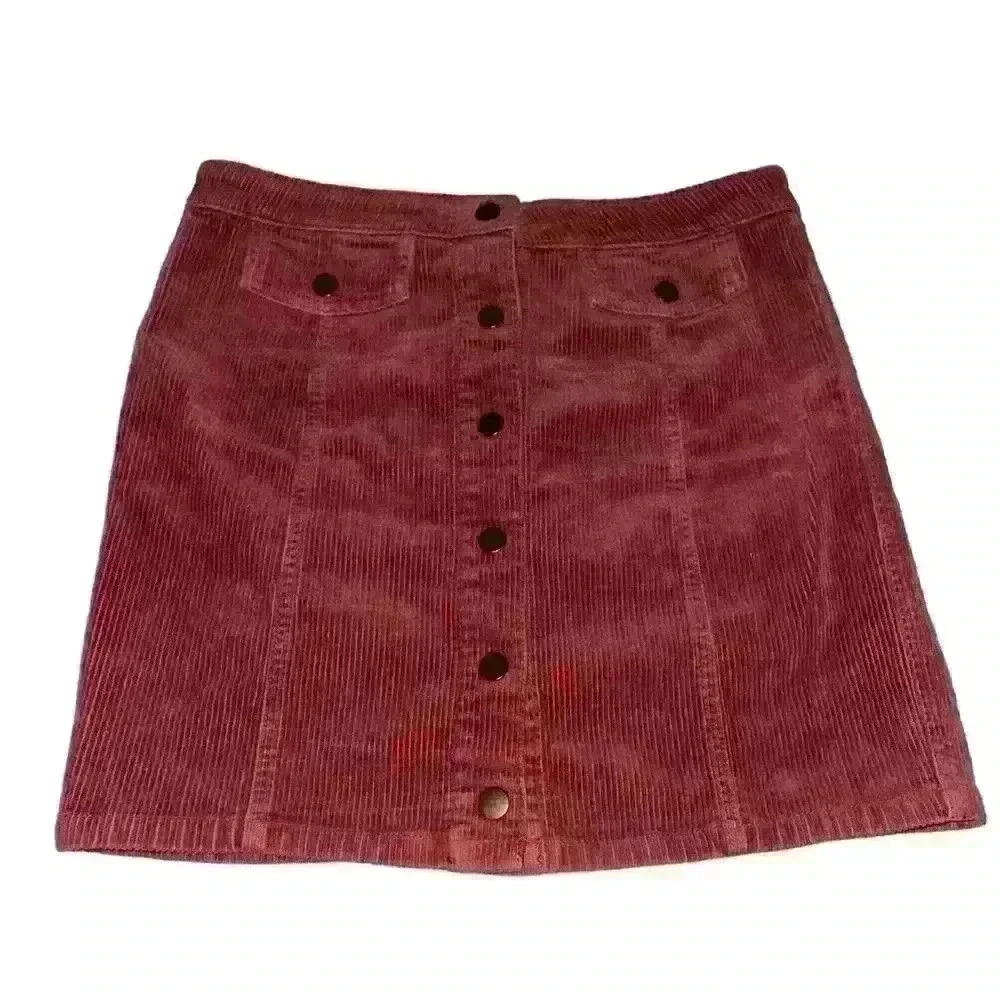 Corduroy Maroon Button Down Skirt